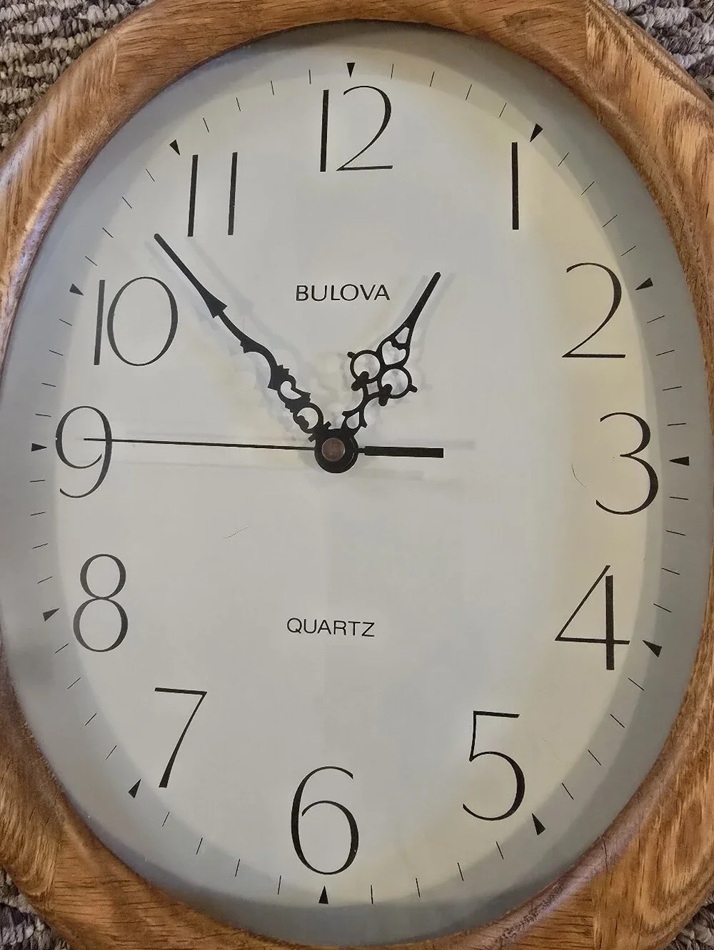 Bulova Oval Wall Clock in Oak and Cream